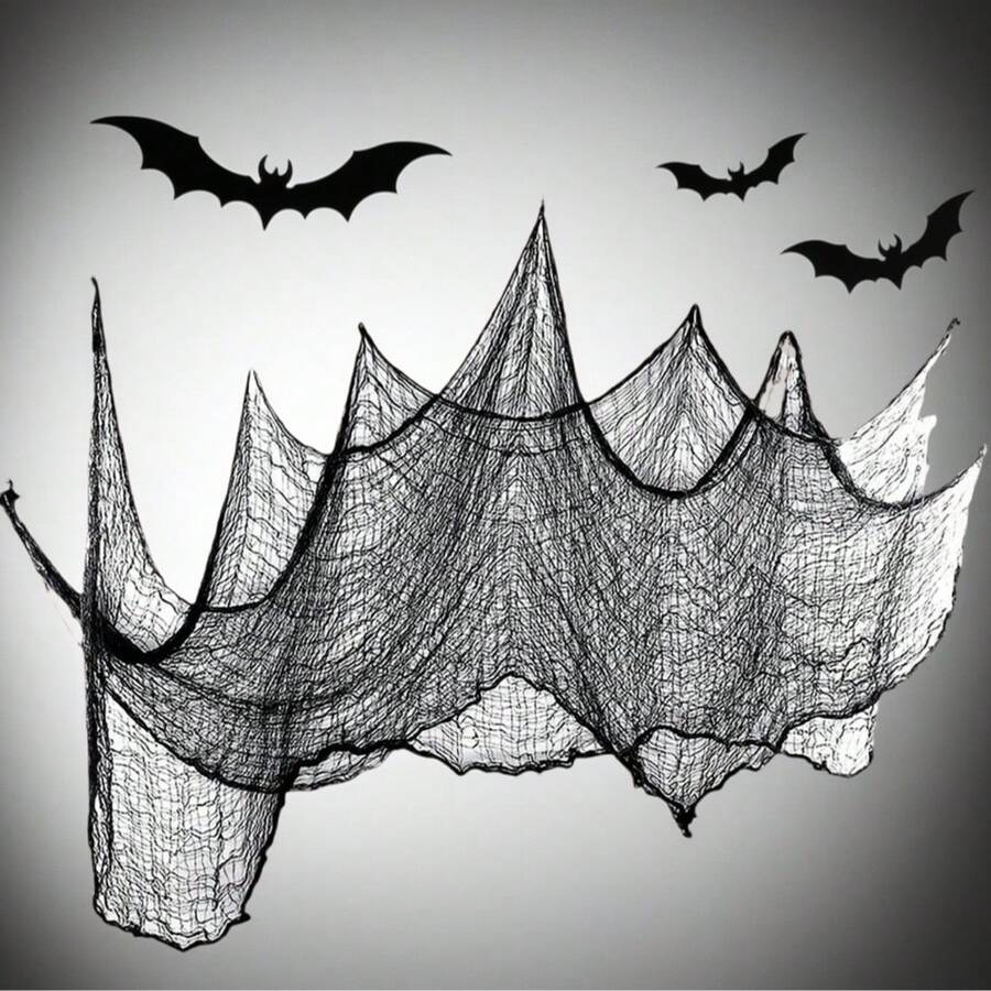 1pc/10pcs Black & White + Spider Web Mesh, Dark Mysterious Style + Sheer Fabric + Asymmetrical Net Structure + Draped Ruffle Effect / Lightweight Translucent Feel + For Creating Spooky Ambiance + Halloween Spider Web Decor, Suitable For Halloween Party, Party Venue Decoration, Porch / Staircase Decoration