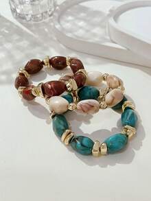 3pcs/Set Gelang Manik-Manik Akrilik Tebal Berlapis-lapis Gaya Bohemian Vintage untuk Wanita - Set BD multiwarna - View 5