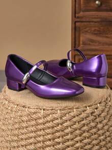 Women's 3cm Cloth Covered Heel Fashion Versatile White Mary Jane Pumps, Suitable For All Seasons - Purple - View 4