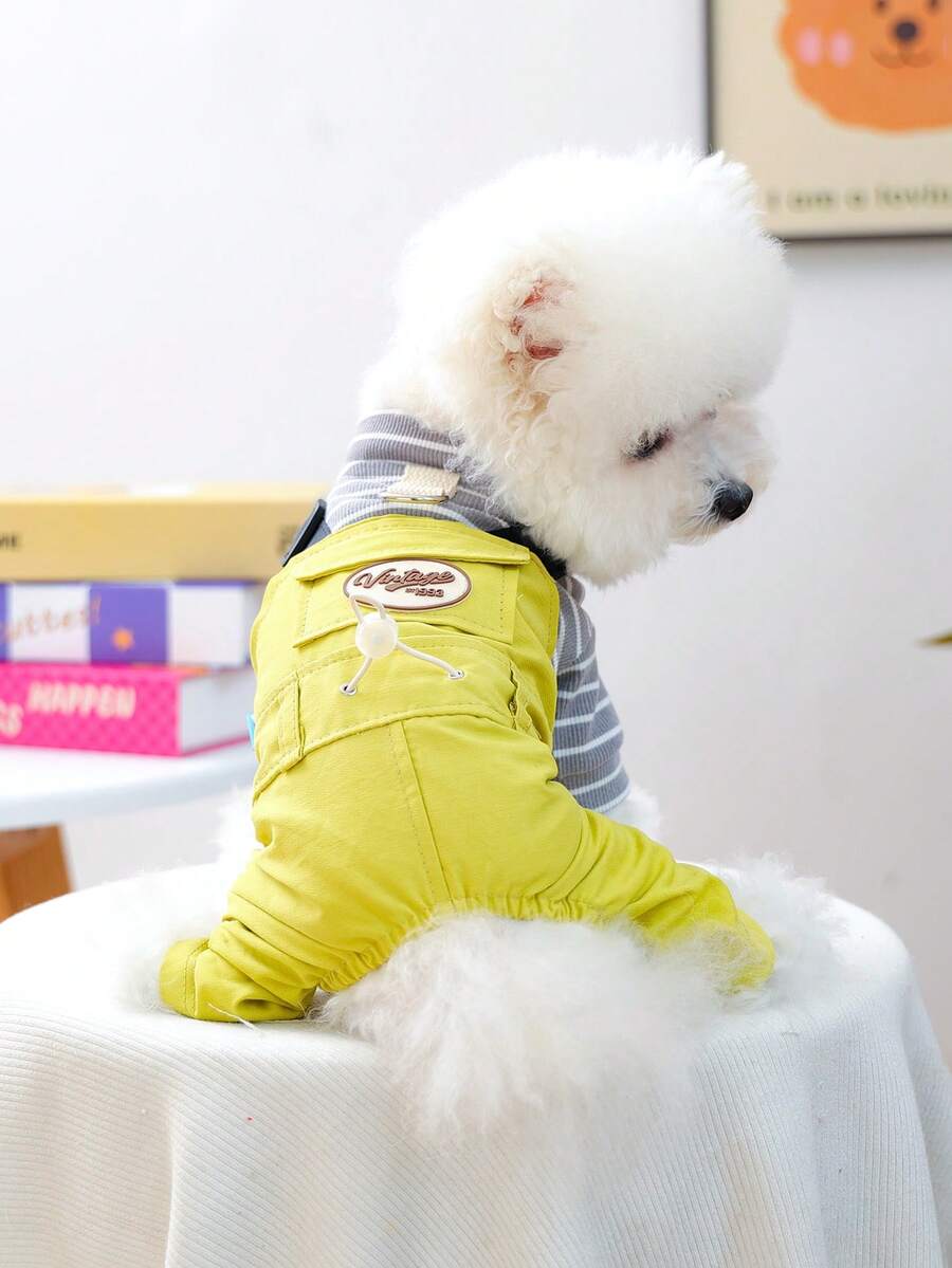 1 件宠物服装，狗/猫服装，贵宾犬，泰迪熊，小型犬/幼犬，快乐小狗/小猫，休闲时尚可爱舒适夏季围兜裤 - 橄榄色