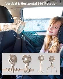 Ventilador para cochecito de bebé GOTOTO, ventilador portátil recargable con batería de 2000 mAh, 3 velocidades de viento, rotación de 360 grados, nivel de ruido ultra bajo, mini ventilador para tu bebé - Blanco - Ver 4