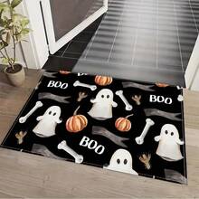 1pc Halloween Pattern Crystal Velvet Rug Doormat, Non-Slip Dirt-Resistant Decorative Entryway Carpet, Washable