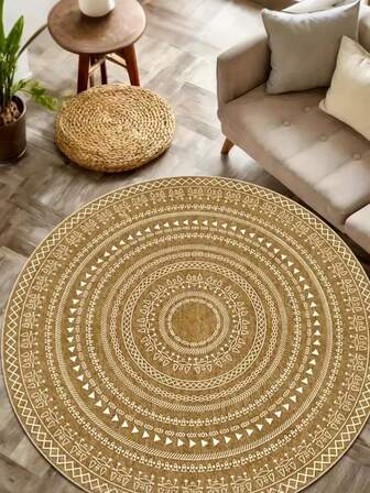 1 pezzo Tappeto rotondo in stile bohémien - Motivo geometrico vibrante, tappeto decorativo, decorazione camera da letto, tappetino piccolo, tappeto, decorazione per la casa, tappeto per il soggiorno, tappeto per la camera da letto, decorazione per il soggiorno, tappeto da esterno, tappeto lavabile