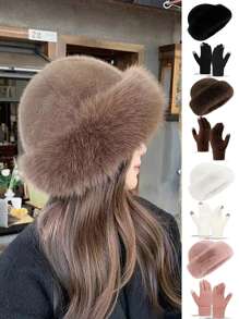 Set de 2 piezas de sombrero cálido y guantes de punto estilo coreano para mujer, sombrero balde, gorro. Adecuado para usar a diario en otoño/invierno, accesorios de invierno, atuendos de invierno, atuendos de otoño