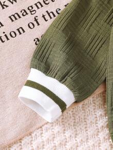 BrownBark 2pcs Baby Boys' Spring/Autumn Outfit, Solid Color Long Sleeve Collared Top + Pants Set, Regular Fit, Perfect For Outdoor, Baby Boy Autumn/Spring Clothing