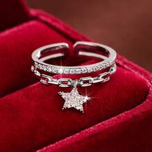 1pc Minimalist Star Pendant Design With Cubic Zirconia, Adjustable Fashion Ring For Women - Multicolor - View 4