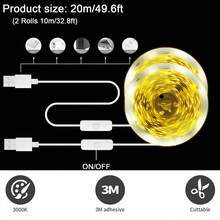 NBBUFF 3ft-50ft Luz de Tira de LED com Interruptor de Botão USB, Iluminação Noturna para Escadas, Muito Fácil de Instalar, Luz Branca Quente 3000K Adequada para Decoração de Quarto, Sala de Estar, Armário, Iluminação de Showroom, Espelho, Máquina de Costura, Guarda-Roupa