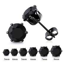 2pcs Black 6-Claw Stainless Steel Stud Earrings For Men, Classic Round Earring Design, Hypoallergenic, Unisex, Suitable For Party & Daily Wear, Versatile Jewelry, Minimalist Design, Glossy Finish, Accessory - Multicolor - View 1