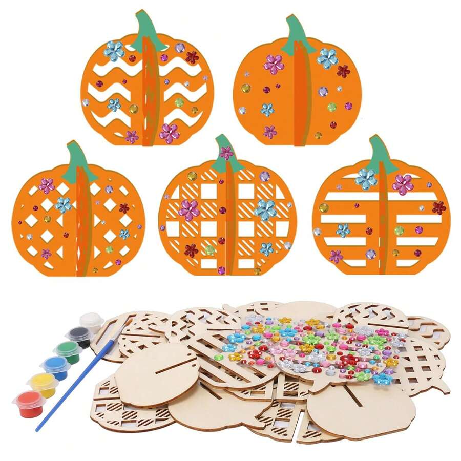 3D Wooden Pumpkin Decor Craft, Halloween DIY Kids Creative Painting, Thanksgiving Autumn Decoration Gift