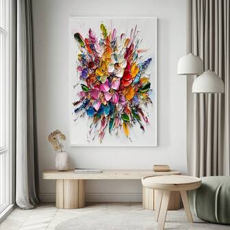 Vibrant Abstract Frameless Oil Painting - Colorful Animal And Plant Bouquet Style, Ideal For Modern Living Room, Bedroom, Study Wall Decor, Study Room Decoration Frameless Artwork Colorful Brushstrokes, Aesthetic Room Decor