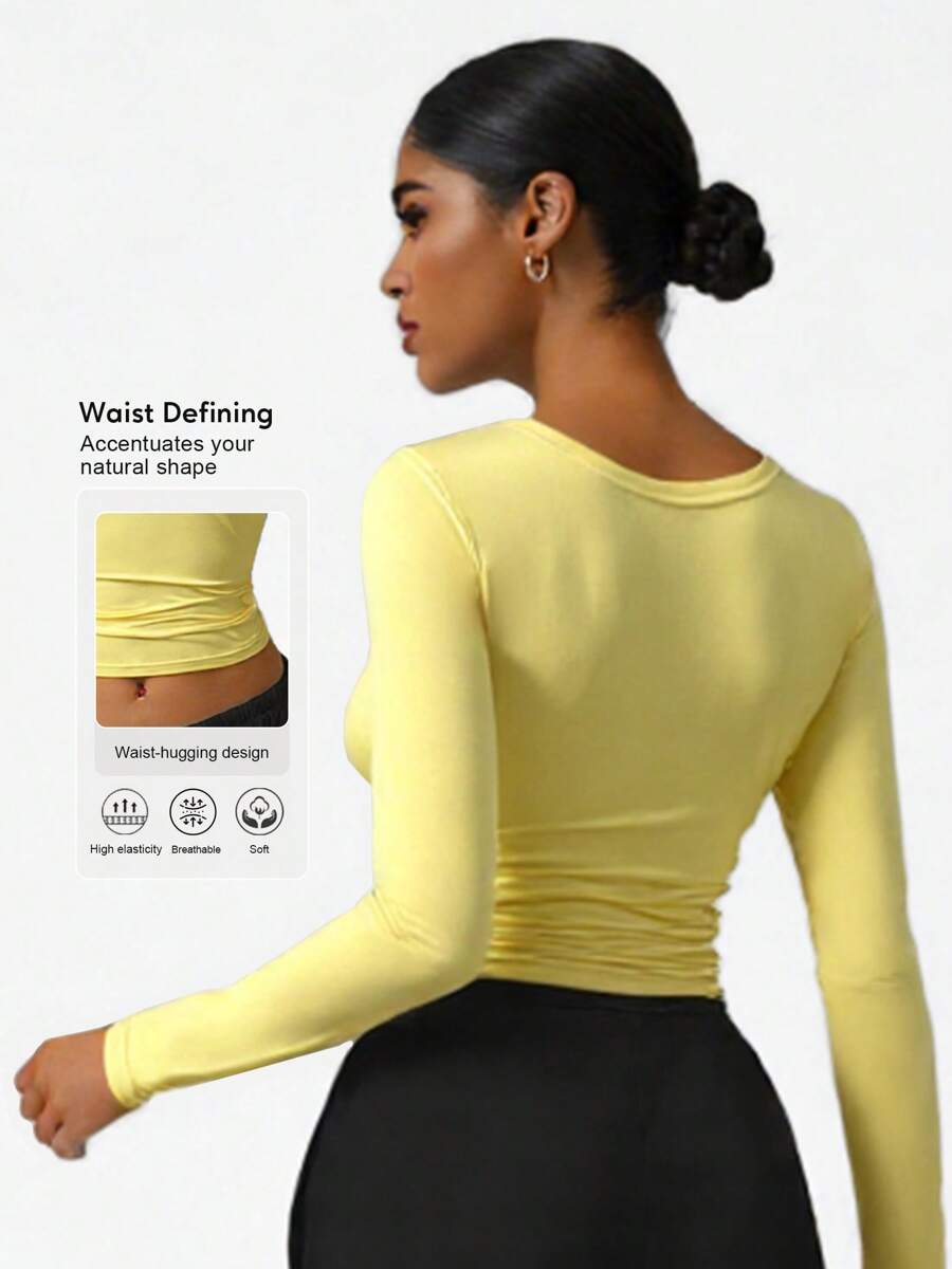 Sodalemon Damen Gym Top Training Fitness Rundhals Langarm Shirt Yoga Lässig Sport T-Shirt