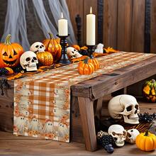 1/10pcs Halloween Ghost, Floral, Plaid Artistic Colorful Pattern Table Runner, Holiday Tabletop Decorative Fabric Flag For Home Decor, Gift, Table Runner Suitable For Indoor And Outdoor Celebrations, Seasonal Party Supplies, Kitchen Dining Table Decor, Party Table Decor, Home Room Decor Table Runner, Restaurant Decor Tablecloth