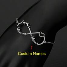 Customized Double Heart & Infinity Symbol Bracelet, Stainless Steel Personalized Wristband, Birthday Gift, Black/Silver/Gold, Fashion, Colorful, Retro, Minimalist, Unisex, Casual, Cute, Customizable, Unique, Ideal Gift For Him/Her, Boyfriend/Girlfriend, Parents, Family, Friends, Suitable For Anniversary, Birthday, Graduation, Prom, Party,Jewellery For Ladies - Multicolor - View 21
