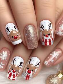 Cartoon Nail Stickers 2PCS Cute Deer White Snowflakes Nail Art Decals Festive Holiday Antlers Nail Art Designs Self Adhesive DIY 3D Stickers Manicure Decor Christmas Gift For Women Girl