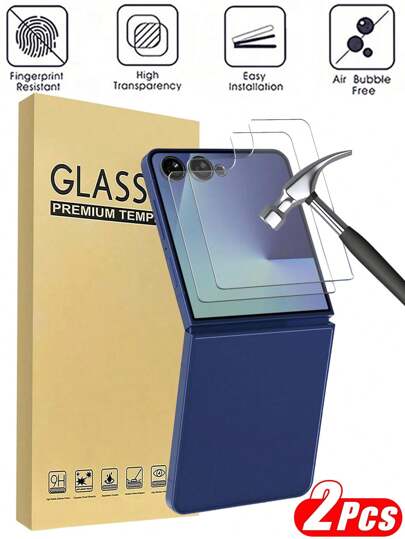 2pcs 9H Hardness Screen Protector Compatible With Samsung Galaxy Z Flip 7, Also Fits Galaxy Z Flip 6/Galaxy Z Flip 5, Bubble-Free, Easy Installation, Ideal For Daily Protection, Office, Home Phone Screen Protection, Waterproof, Shockproof, Anti-Fall, Anti-Scratch