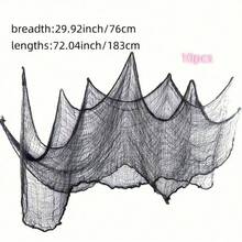 1pc/10pcs Black & White + Spider Web Mesh, Dark Mysterious Style + Sheer Fabric + Asymmetrical Net Structure + Draped Ruffle Effect / Lightweight Translucent Feel + For Creating Spooky Ambiance + Halloween Spider Web Decor, Suitable For Halloween Party, Party Venue Decoration, Porch / Staircase Decoration