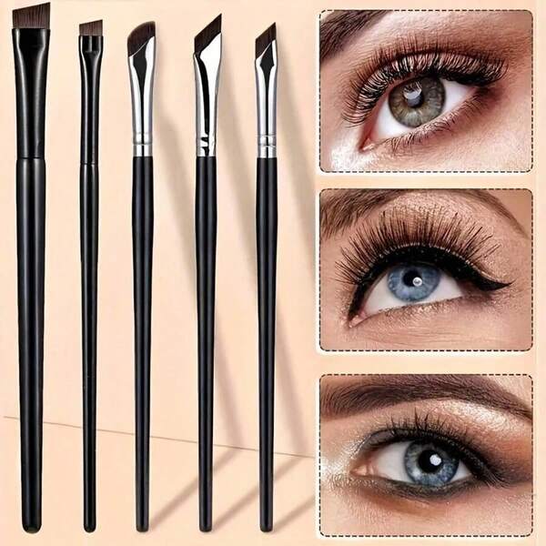 5-Piece Precision Eye Makeup Brush Set - Includes Scythe Eyeliner Brush And Angled Eyeliner Brush, Eyebrow Brush, Application