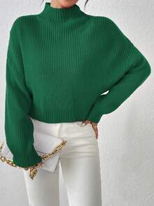 Suéter corto y lindo para mujer, jersey de punto acanalado ligero y cómodo - Verde - Ver 7