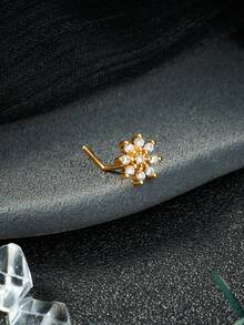 20G Dangle Nose Ring L Shaped Dangling Nose Stud For Women Stainless Steel Nose Ring Studs CZ Flower Dangle Nose Rings Hoops Nose Piercing Jewelry