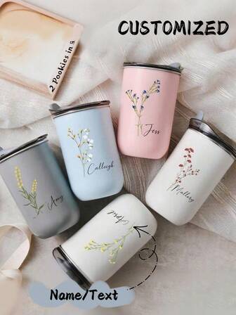 1pc Custom Stainless Steel Travel Mug - Double Insulated Coffee Mug With Personalised Name Option, Cold Drink Mug | Elegant Mist Finish | Double Insulated, Coffee Mug, Reusable, Multi-Functional, Ornamental, Stylish, Exquisite, Custom, Personalized, Unique, Ideal Gifts For Him, Ideal Gifts For Her, Her, Boyfriend, Girlfriend, Dad, Mom, Family, Friends, Son, Daughter, School Students, Workers, Kids, Office, Tea Room, School, Home, Home & Living, Haunt Your Home, Souvenirs,Chic Design