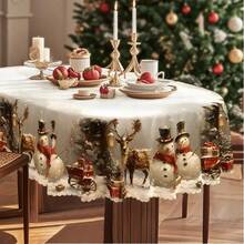 1pc Christmas & New Year Tablecloth, Featuring Santa Deer, Snowman And Christmas Tree Patterns, Suitable For Christmas Party, Round And Square Tablecloths, Kitchen Supplies, Christmas Gifts - Multicolor - View 5