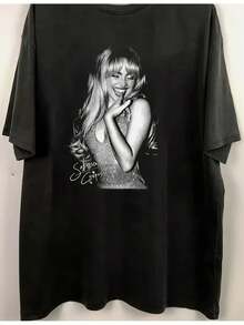 T-Shirt, Unisex Retro 90s, Sabrina 2024 Tour T-ShirtCasual Outdoor Soft And Comfortable T-Shirt - 黑色 - 查看 1