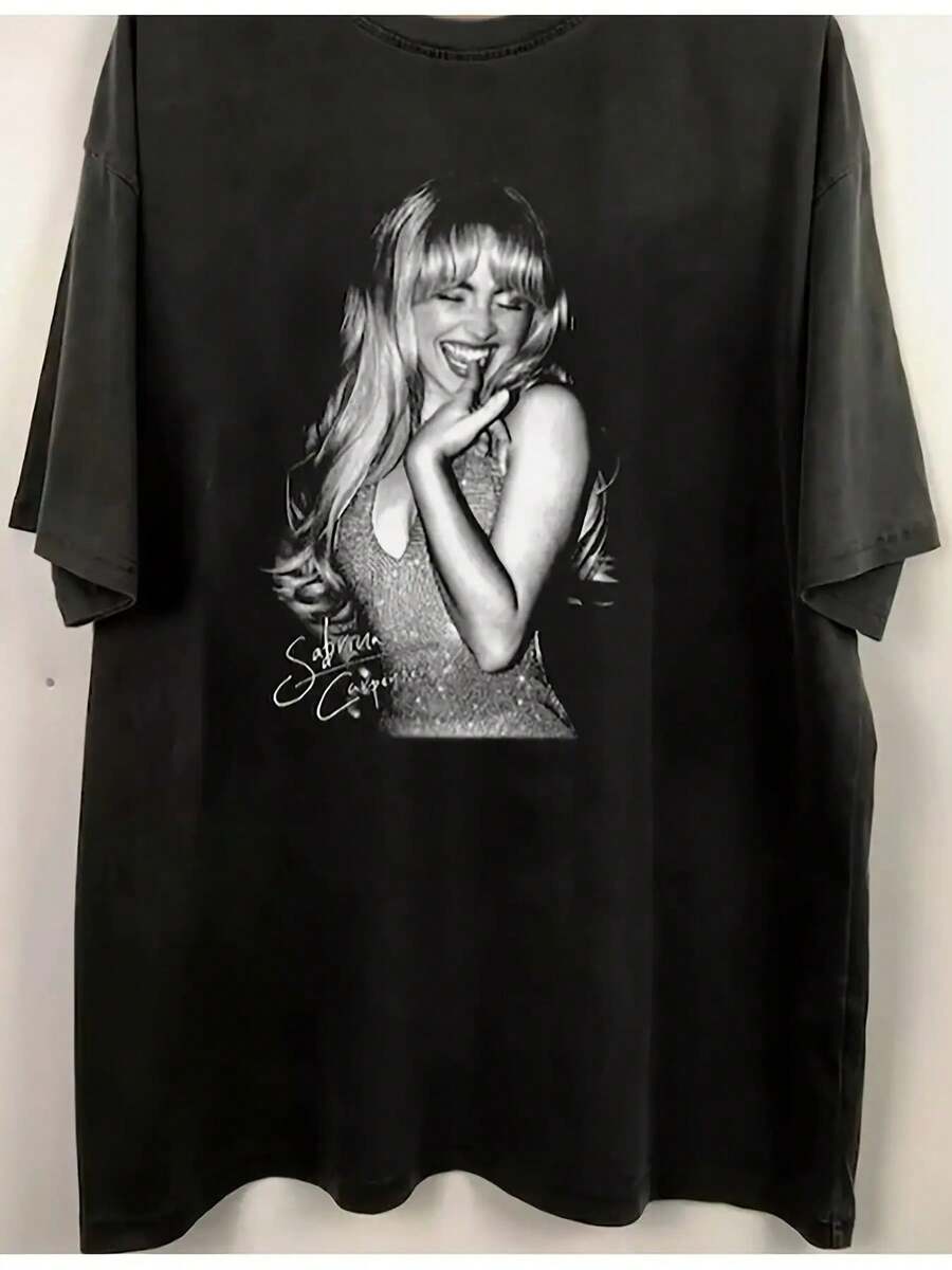 T-Shirt, Unisex Retro 90s, Sabrina 2024 Tour T-ShirtCasual Outdoor Soft And Comfortable T-Shirt - 黑色 - 查看 1