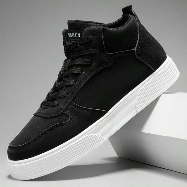 1 Pair Men's Casual Sneakers, Versatile Mid-Top Shoes, Outdoor Fashion Skate Shoes, Flat Breathable EVA Insole, Suitable For All Seasons/Workout/Vacation Daily Wear, Couple Gift, Black