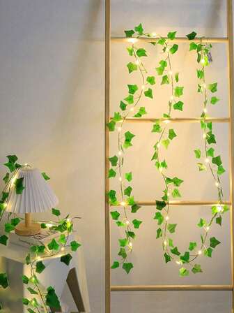1pc 2m/6.56ft Green Ivy Leaf Fairy String Lights, Battery Powered LED Artificial Ivy Garland Fairy Lights For Bedroom Aesthetic Decor, Home Garden Wall Wedding, Bedroom Wedding Party, Holiday Patio Decor, Room Decoration