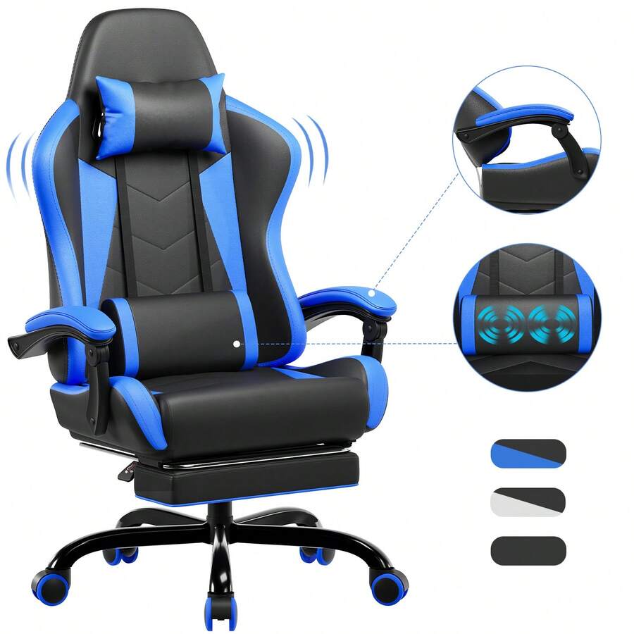 Gaming Chair - Ergonomic Office Chair With Lumbar Support, Headrest, And Massage Cushions, Adjustable Recliner For Gaming And Work, Supports Up To 150kg - Perfect For Office And ESports. - Màu xanh lam - Xem 1