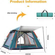 Pop-Up Camping Tent, Waterproof And Windproof Dome Tent For Hiking, Suitable For 4-6 People For Easy Setup In A Family Setting. - Màu xanh lá cây đậm - Xem 6