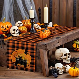 1/10 piezas Calabaza de Halloween, Gato Negro, Fantasma, Murciélago, Mantel de mesa con patrón de tela a cuadros de colores, Decoración de mesa festiva para el hogar, Regalo, Mantel adecuado para celebraciones interiores y exteriores, Suministros para fiestas de temporada, Decoración de mesa de cocina y comedor, Decoración de mesa para fiestas, Decoración de mesa para el hogar, Mantel para decoración de restaurantes