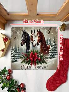 Capacho de porta com tema de cavalo de Natal Love Etiquette, 1/2 unidades - Tapete de nylon lavável à máquina, adequado para entrada de família, perfeito para decoração de festivais, decoração de Natal, cozinha, sala de estar, quarto, tapete de lavanderia - Multicolorido - Ver 14