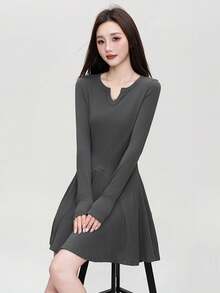Sexy Long Sleeve Dress, 2025 Autumn Fashion V-Neck Comfortable Versatile Slim Fit Women Short Dress