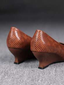 1 Pair Solid Color Fashionable PU Leather Animal Print Women Wedge Heel Shoes, Suitable For All Seasons - Brown - View 7