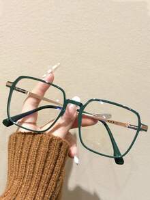 1Pc Fashion Vintage Metal Oversize Square Frame Eyeglasses For Women -Flash Rhinestone,Sparkling Glitter, Chic Lightweight Eyeglasses, High Quality ,Suitable For Daily Use,Phone Computer Reading Goggles