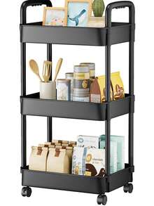 3-Tier Wheeled Plastic Storage Cart With Organizer Compartments, Perfect For Diapers, Kitchen Essentials, Bathroom Items, Living Room Decor And Bedside Organization, Compact White Design - Multicolor - View 5