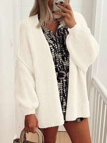 Women's Oversized Cardigan Fall Long Lantern Sleeve Knit Cardigan Lightweight - trắng - Xem 4