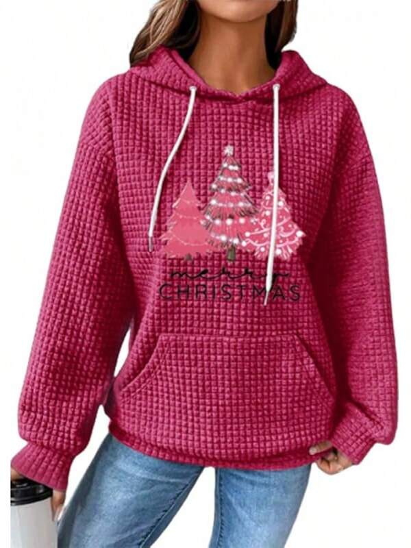 Chvity Women's Pullover Sweatshirt Drawstring Tis Season Pumpkin Printed Waffle Hoodie Long Sleeve Tops With Pocket