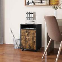 HOMCOM 60cm Filing Cabinet With Drawer, Open Shelf, Metal Handles And 4 Wheels, Office Home Organiser Mobile Printer, Rustic Brown - Brown - View 9