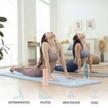 MUUK FITNESS Tapete de Yoga Foamy Antideslizante 150 x 59 cm | Esterilla Ligera de 8 mm con Correa de Transporte| Almohadilla para Rodillas y Codos | Material EVA Resistente, Ligero y Cómodo | Ideal para Ejercicio en Casa, Gimnasio, Parque, Viajes, Meditación y Estiramientos - Azul Pastel - Ver 7