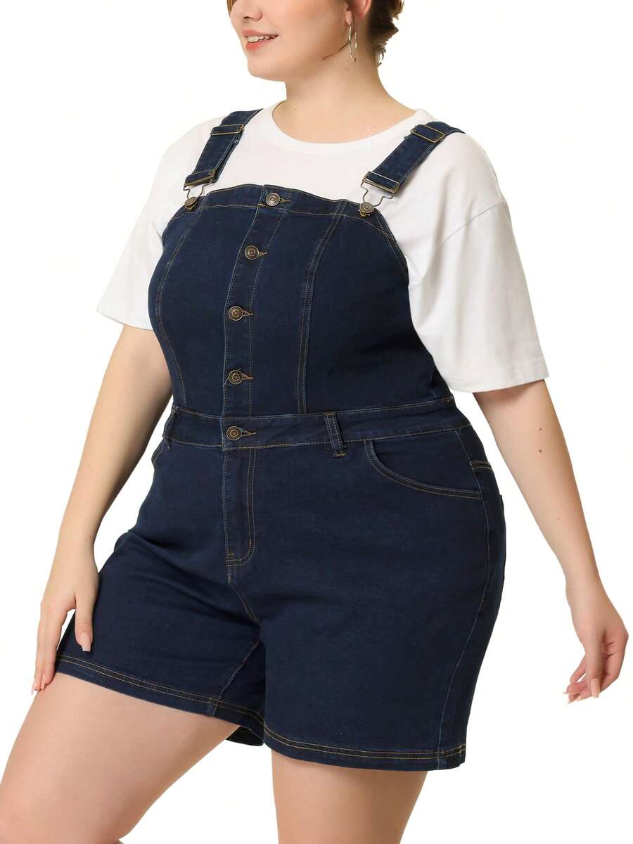 Plus Size Denim Overall Shortalls For Women Adjustable Jumpsuit Bib Jean Shorts Denim Overalls Going Out Summer Dress - Dark Blue - View 1
