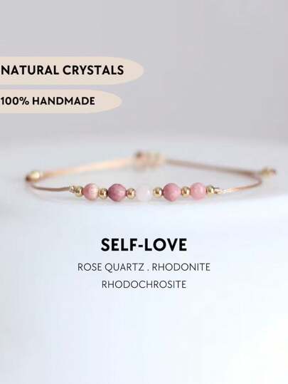 1pc Self-Love Crystal Bracelet Healing Jewelry Self-Care Handmade Energy Heart Chakra Bracelet Rose Quartz Rhodochrosite Rhodonite