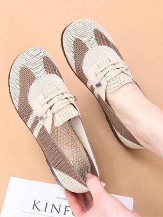 女士休闲运动鞋，舒适透气轻便优雅系带运动鞋，网眼面料透气不疲劳平底鞋，适合休闲、散步、日常办公穿着