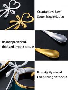 1 Piece/3 Pieces/6 Pieces Coffee Spoon, Long Handle Dessert Spoon, Heart Butterfly Coffee Spoon, Heart Bow Hanging Cup Spoon, Stainless Steel Coffee Stirring Spoon, Table Spoon, Stainless Steel Heart Bow Spoon, Stainless Steel Honey Spoon, Baking Spoon, Ice Cream Spoon, Heart-Shaped Design Spoon, Cute Spoon, Tea Spoon,