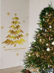 1/2/3pcs Christmas Wall Stickers, Christmas Elements Gold Christmas Tree Wall Stickers, Living Room Bedroom Home Holiday Decorative Wall Stickers, Self-Adhesive And Removable, No Electricity Required.Perfect Christmas Gift For Lovers, Parents And Friends. ﻿