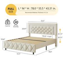 HOMBCK Twin/ Full/ Queen/ King Size Bed Frame, Upholstered Bed Frame With Diamond Headboard And Footboard, No Box Spring Needed, Easy Assembly, White/ Beige/ Black/ Grey/ Pink/ Purple/ Green - 米色 - 查看 8
