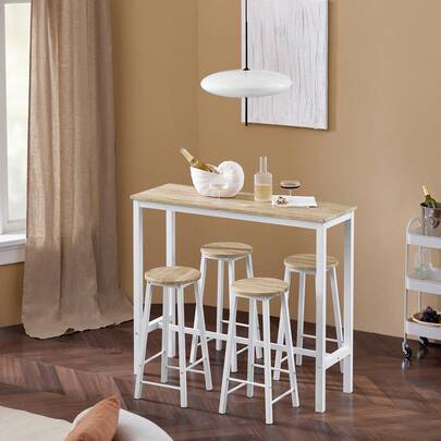 SoBuy OGT22-WN, Bar Set-1 Bar Table And 4 Stools, Home Kitchen Breakfast Bar Set Furniture Dining Set