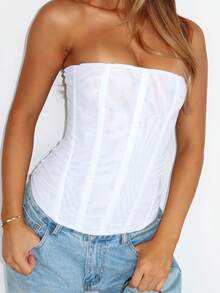 Y2K Women's Corset Tops Mesh Corset Tops - 白色 - 查看 1