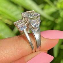 2pcs/Set Luxury White Gold Plated Women's Geometric Zirconia Elegant Fashion Wedding Rings, Valentine's Day Gift